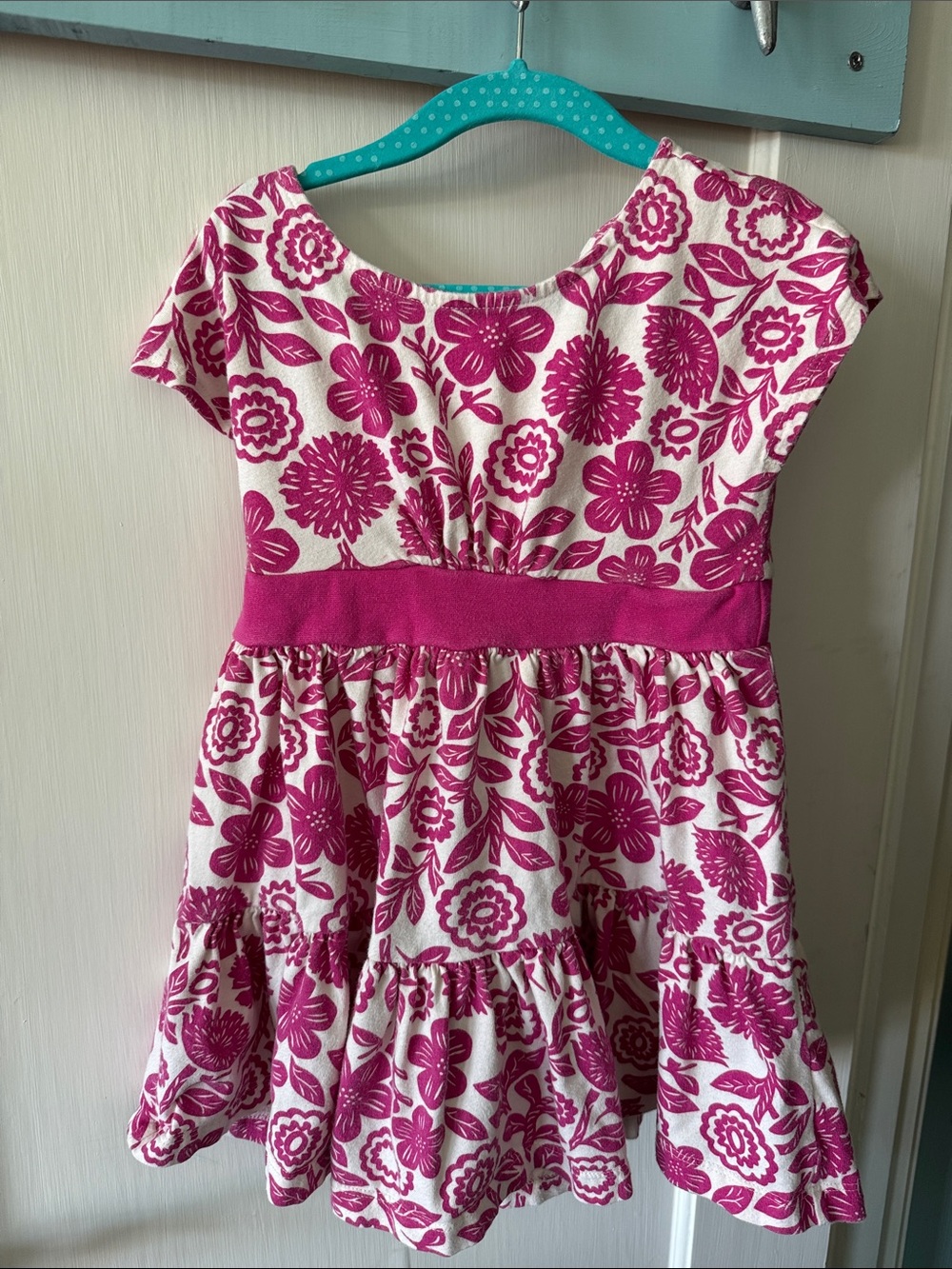 Tea Collection White Dress with Pink Floral Print and Pink Waistband